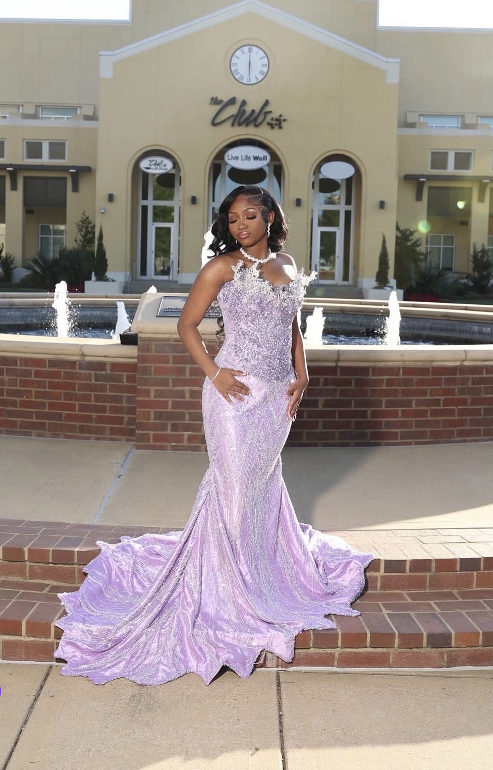 Prom gown in custom lavender beaded silhouette